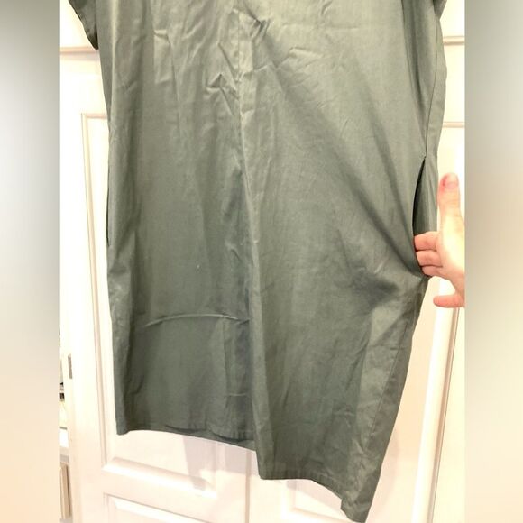 Vince Grey 100% Cotton poplin deep Vee Dolman Sleeve Pocket mini dress size med - Picture 8 of 11